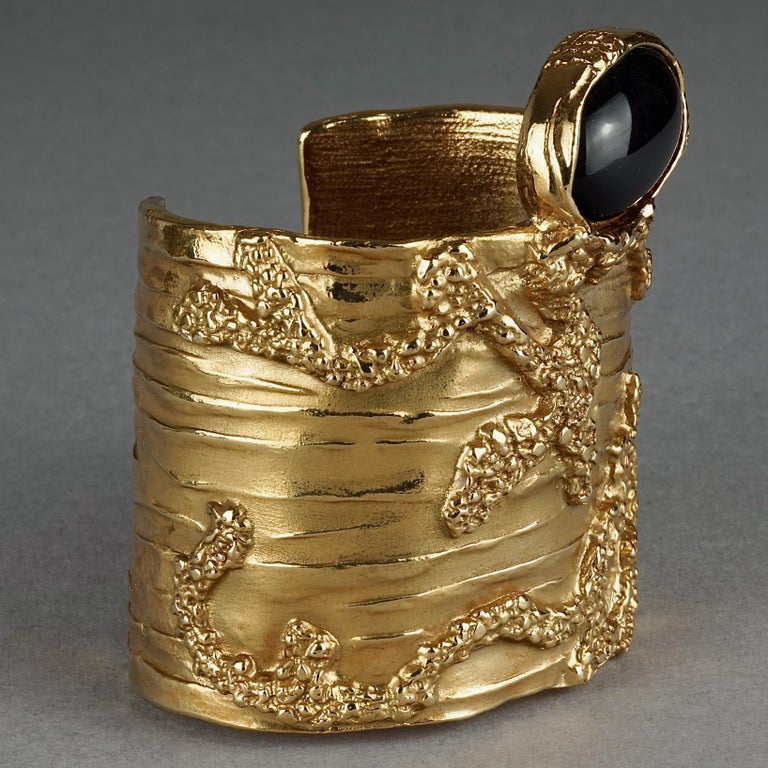 Yves Saint Laurent YSL Arty Black Cabochon Textured Wide Cuff Bracelet