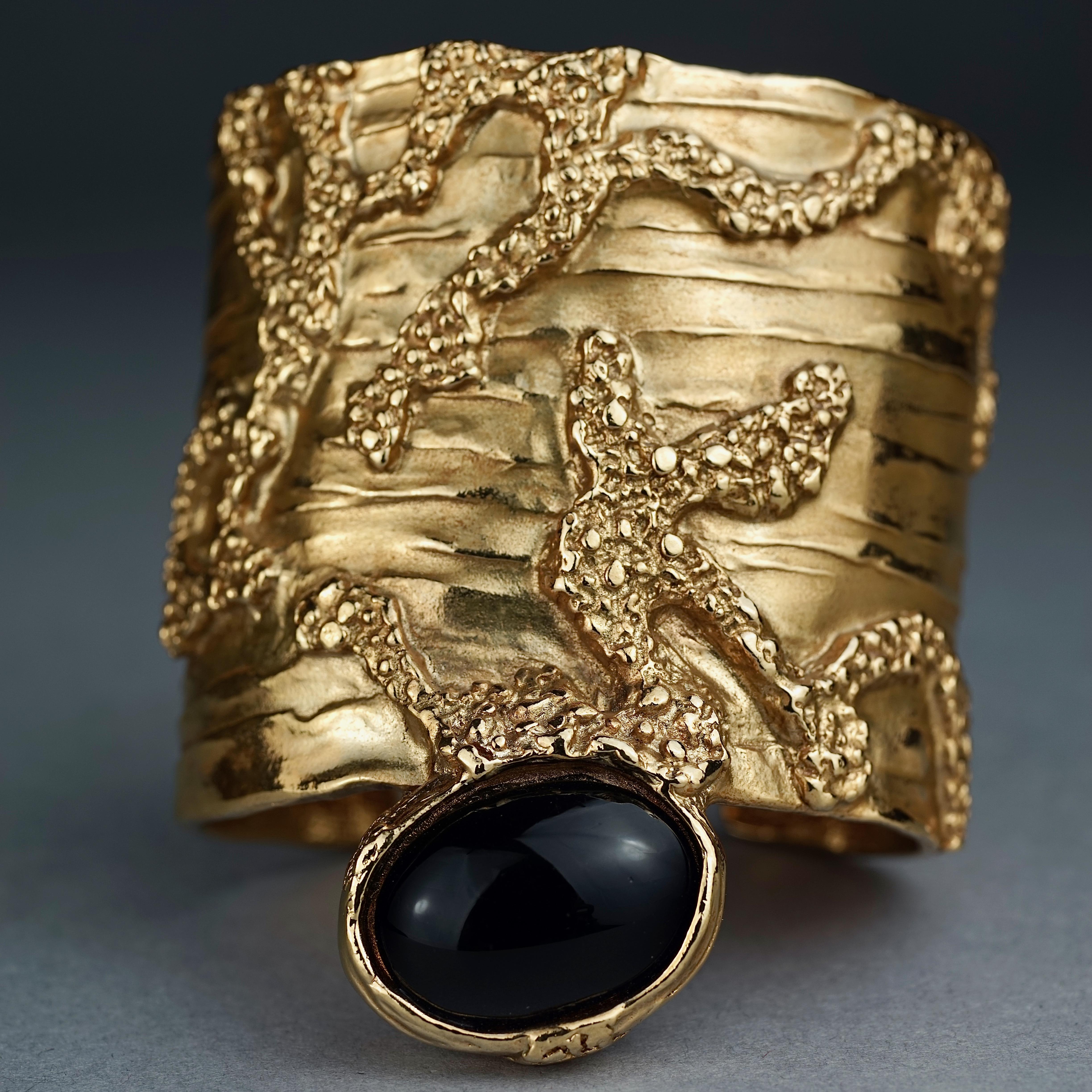 Yves Saint Laurent YSL Arty Black Cabochon Textured Wide Cuff Bracelet 1