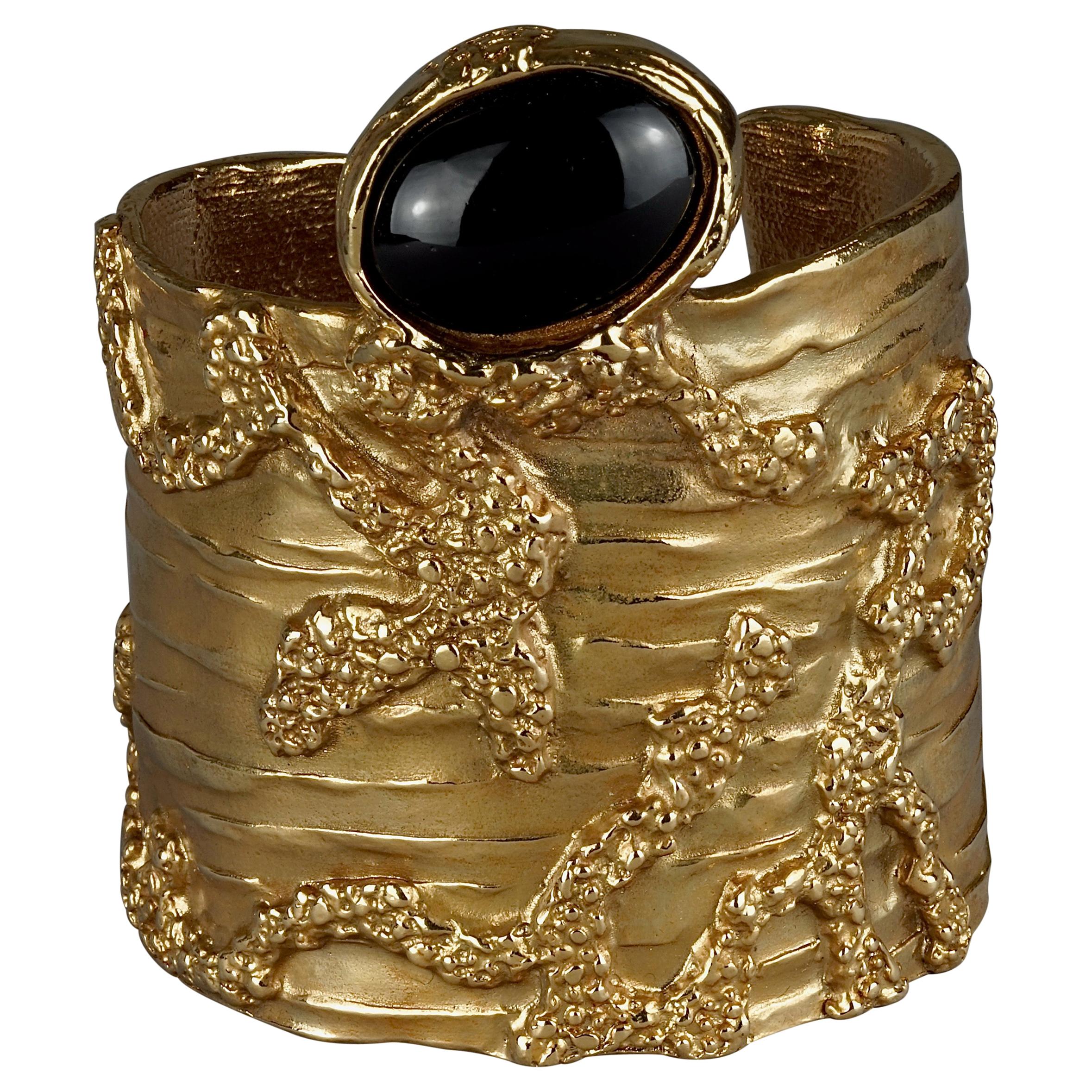 Yves Saint Laurent YSL Arty Black Cabochon Textured Wide Cuff Bracelet