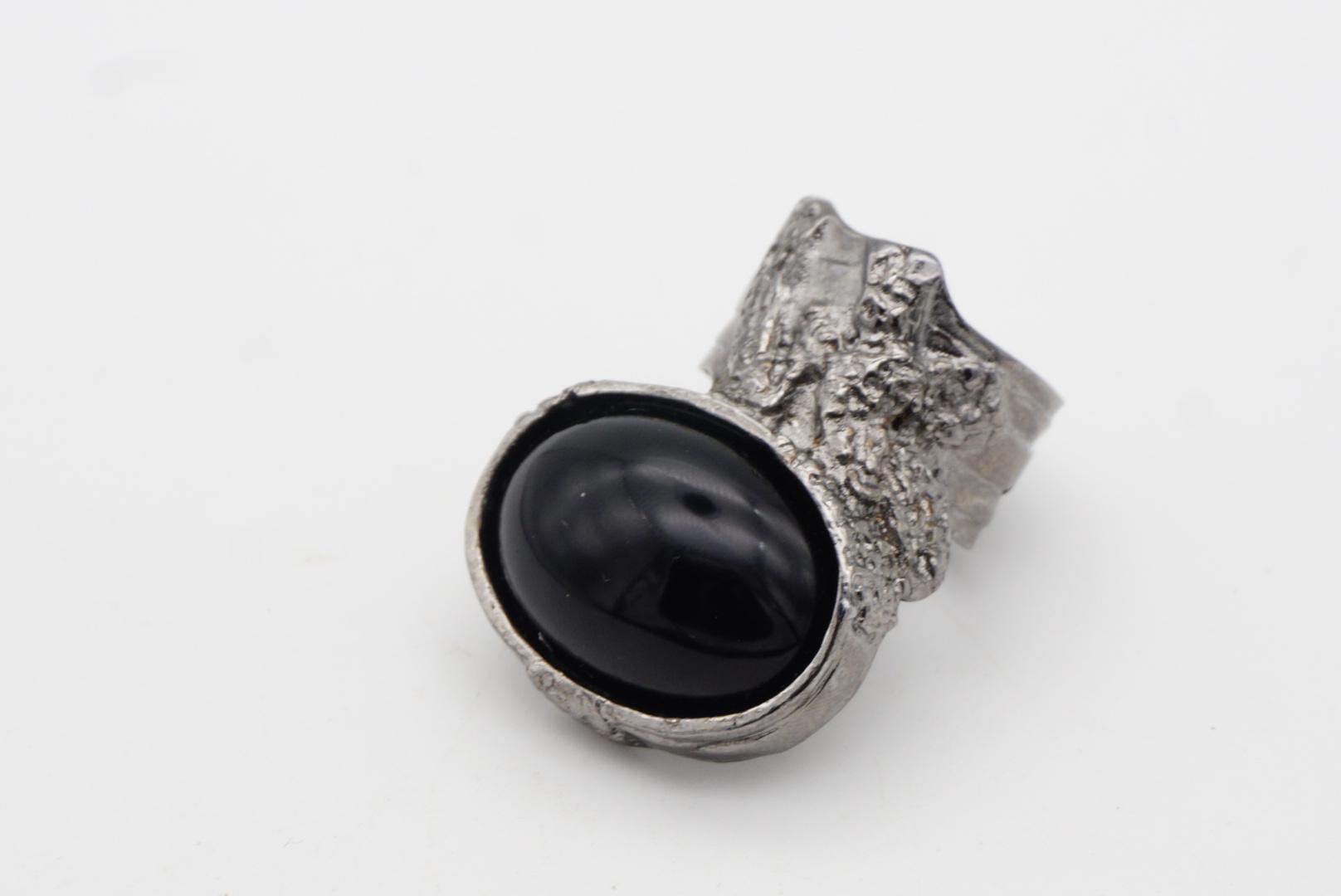 Yves Saint Laurent YSL Arty Black Chunky Statement Cabochon Silver Ring Size 8 For Sale 5
