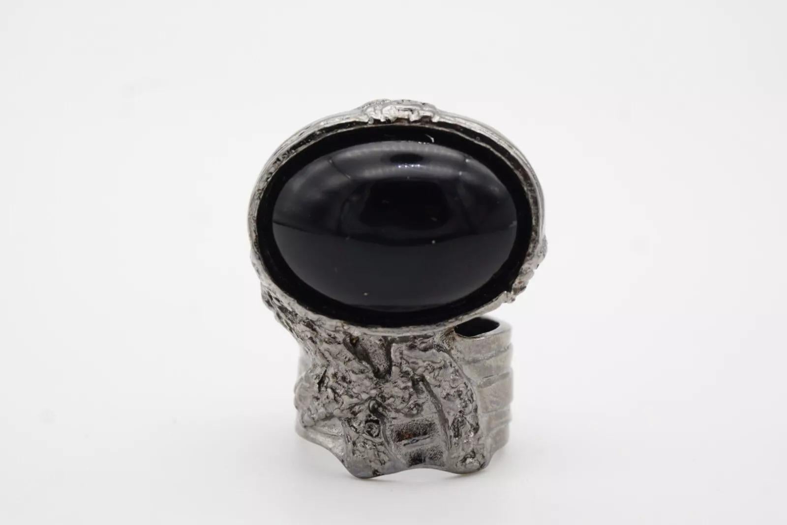 Yves Saint Laurent YSL Arty Black Chunky Statement Cabochon Silver Ring Taglia 8 in vendita 5