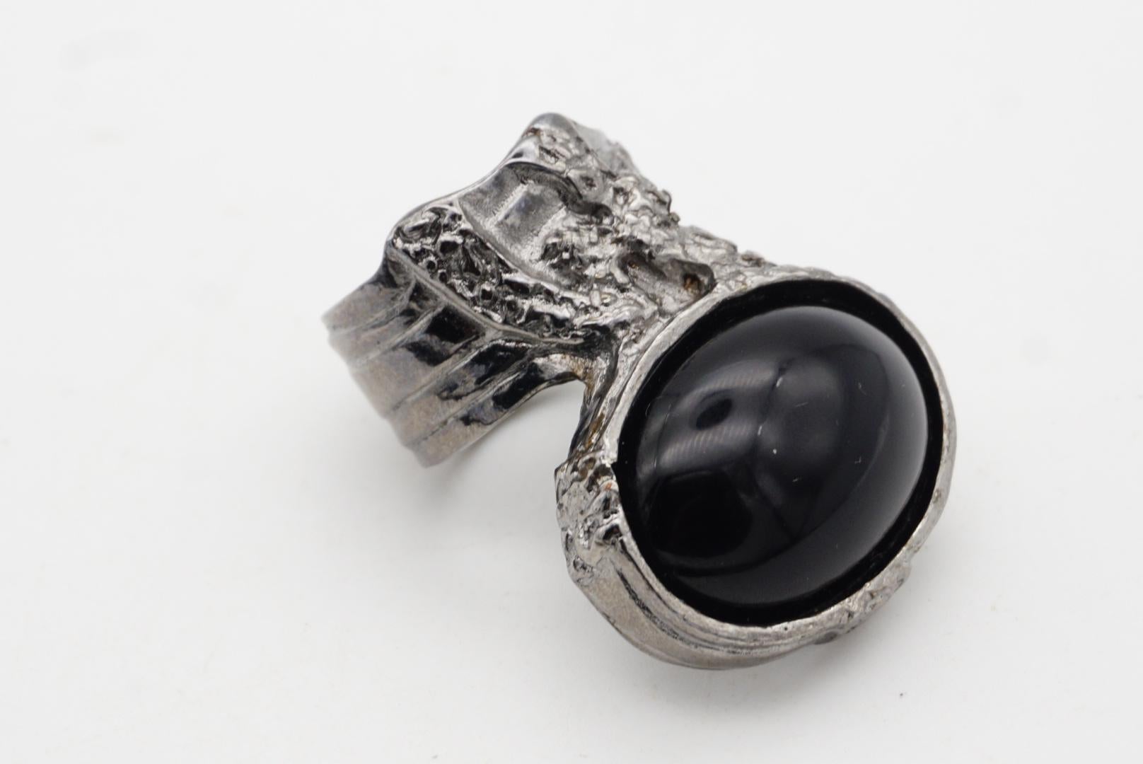 Yves Saint Laurent YSL Arty Black Chunky Statement Cabochon Silver Ring Size 8 For Sale 6