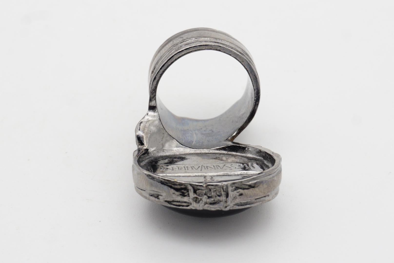 Yves Saint Laurent YSL Arty Black Chunky Statement Cabochon Silver Ring Taglia 8 in vendita 9