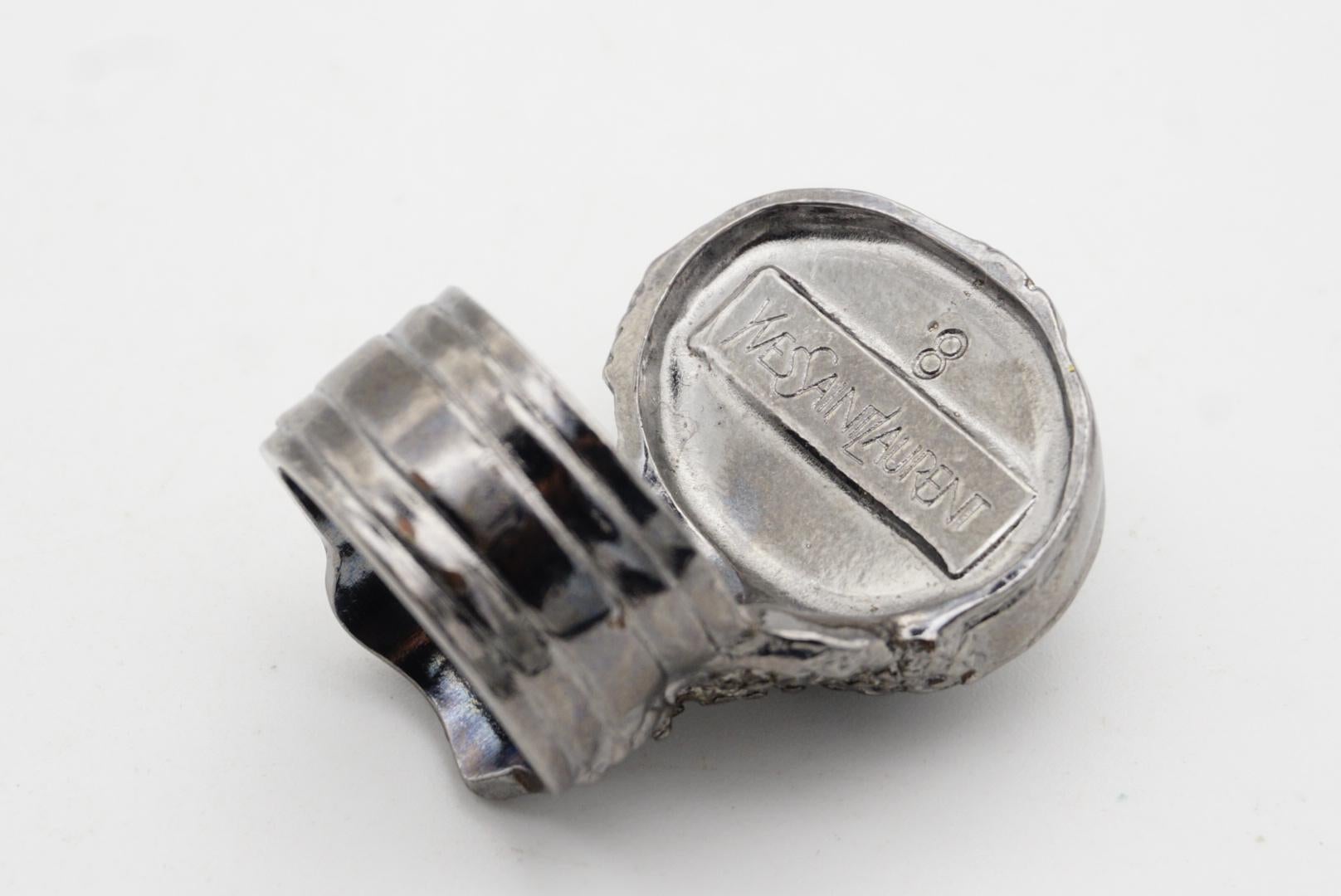 Yves Saint Laurent YSL Arty Black Chunky Statement Cabochon Silver Ring Taglia 8 in vendita 10
