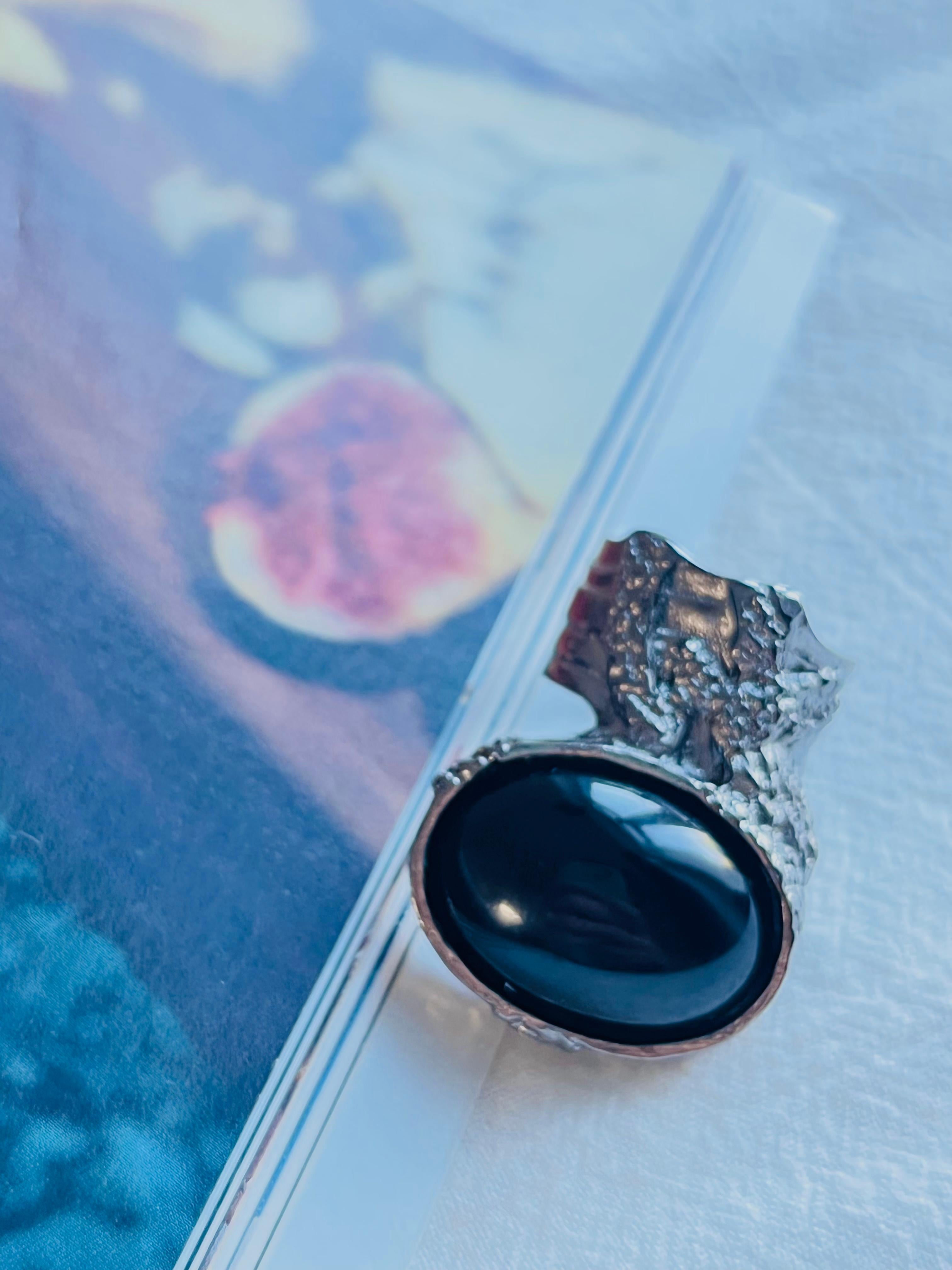 da uomo o donna Yves Saint Laurent YSL Arty Black Chunky Statement Cabochon Silver Ring Taglia 8 in vendita