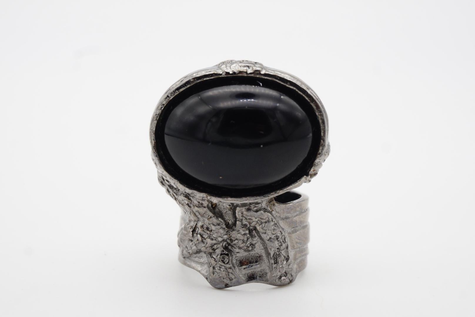 Yves Saint Laurent YSL Arty Black Chunky Statement Cabochon Silver Ring Size 8 For Sale 4