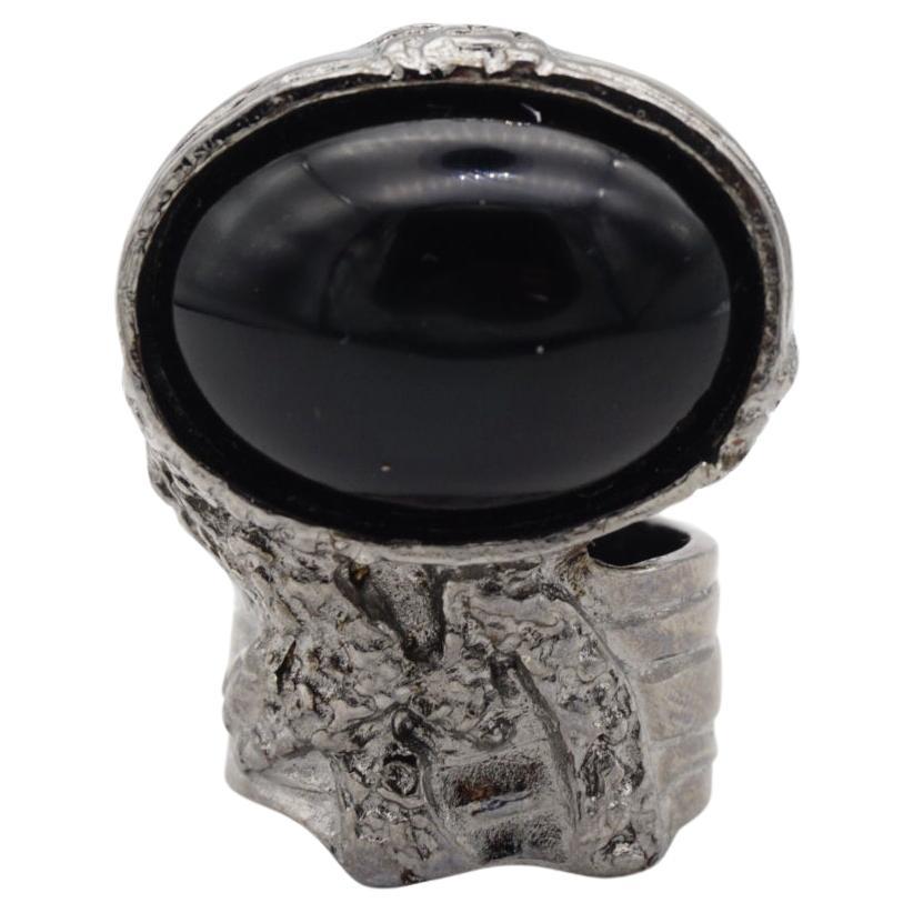 Yves Saint Laurent YSL Arty Black Chunky Statement Cabochon Silver Ring Size 8 For Sale