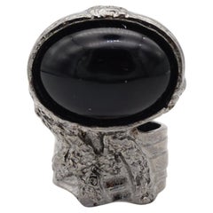 Yves Saint Laurent YSL Arty Black Chunky Statement Cabochon Silver Ring Taglia 8
