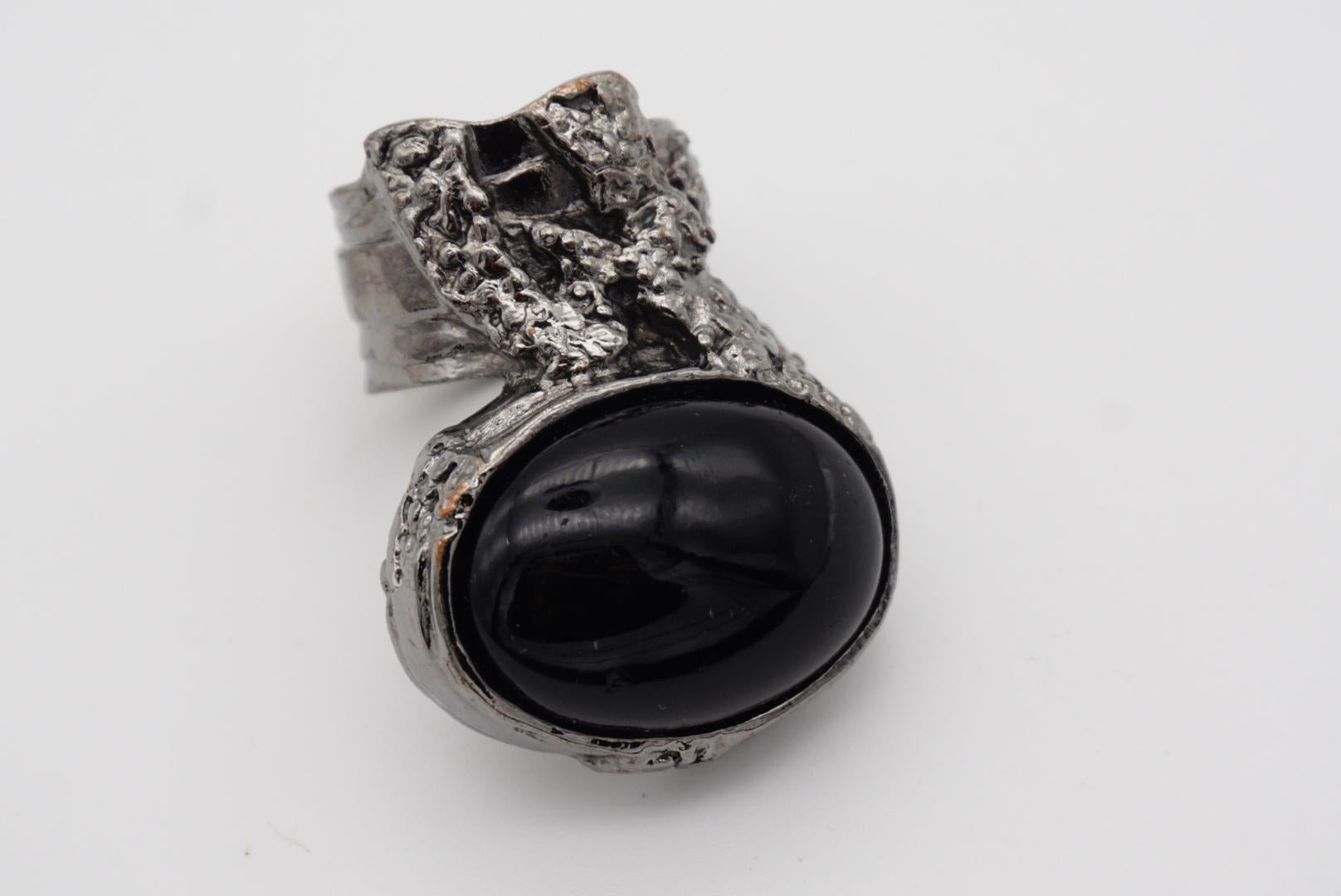 Yves Saint Laurent YSL Arty Black Enamel Statement Cocktail Silver Ring, Size 6 For Sale 1