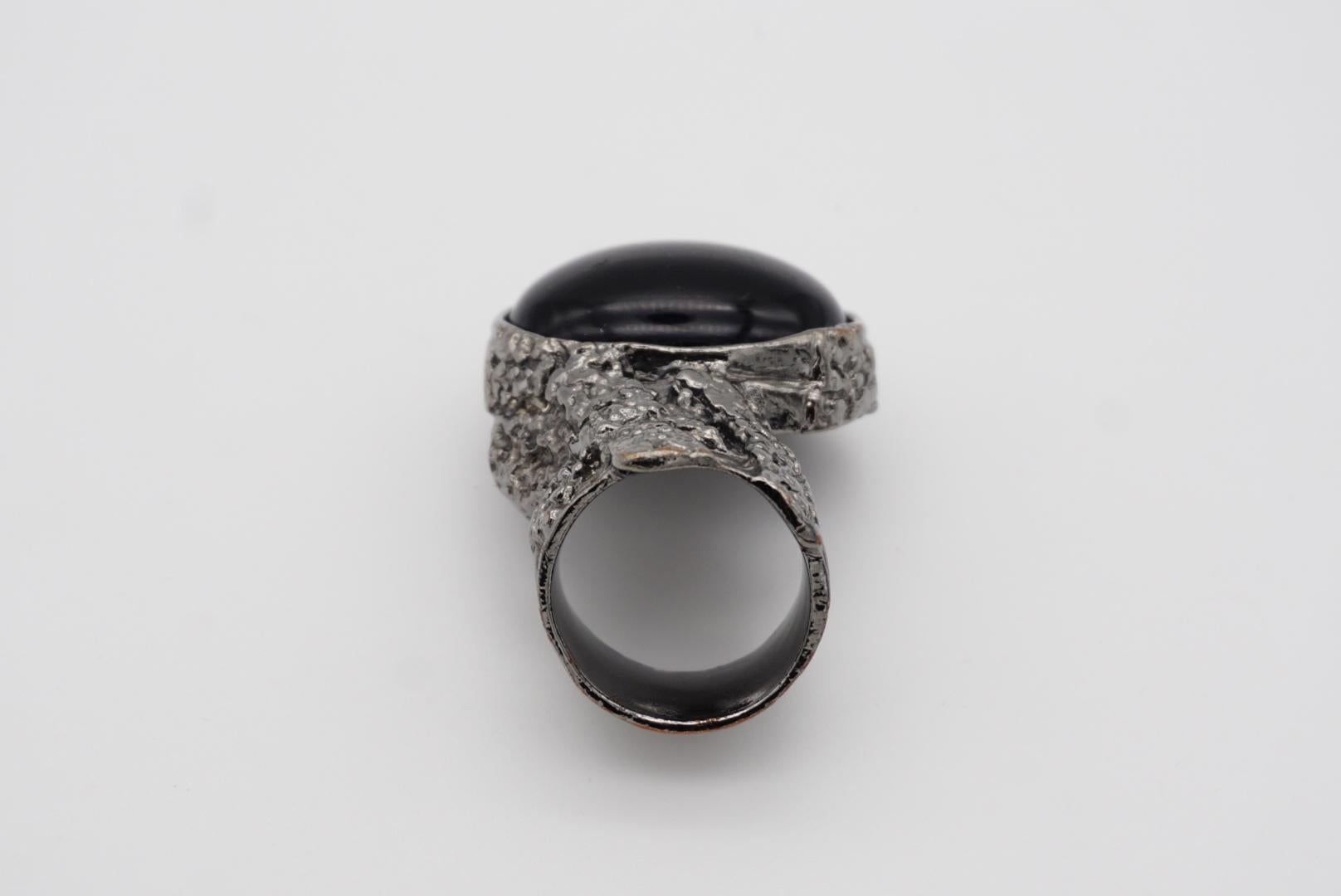 Yves Saint Laurent YSL Arty Black Enamel Statement Cocktail Silver Ring, Size 6 For Sale 2