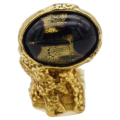 Yves Saint Laurent YSL Arty Black Foil Statement Cabochon Chunky Ring, Size 4