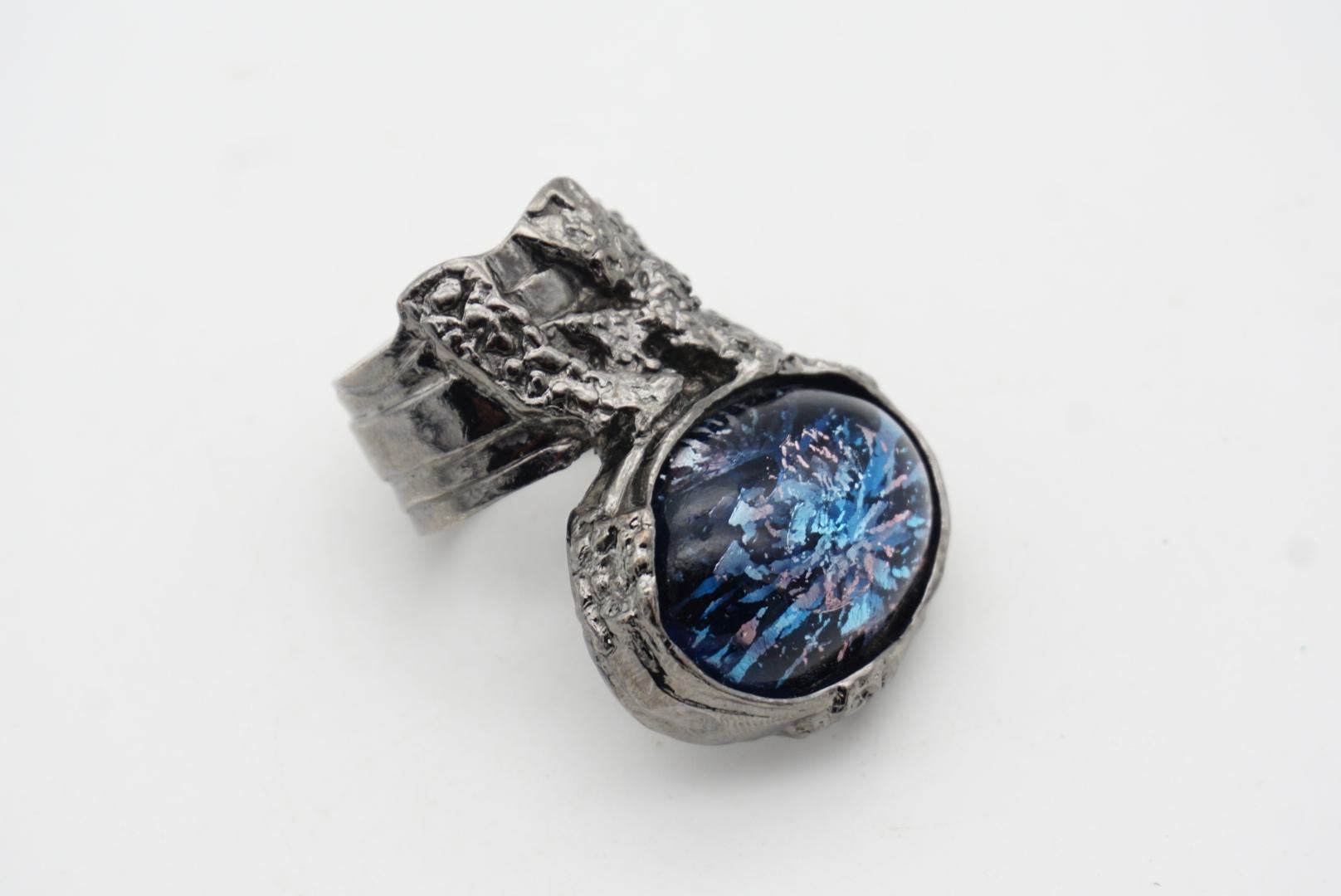 Yves Saint Laurent YSL Arty  Blue Black Clear Icy Cabochon Statement Ring, US 8 For Sale 6