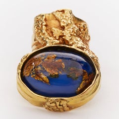 YVES SAINT LAURENT YSL Arty blue lapis foil enamel cabochon statement ring 7