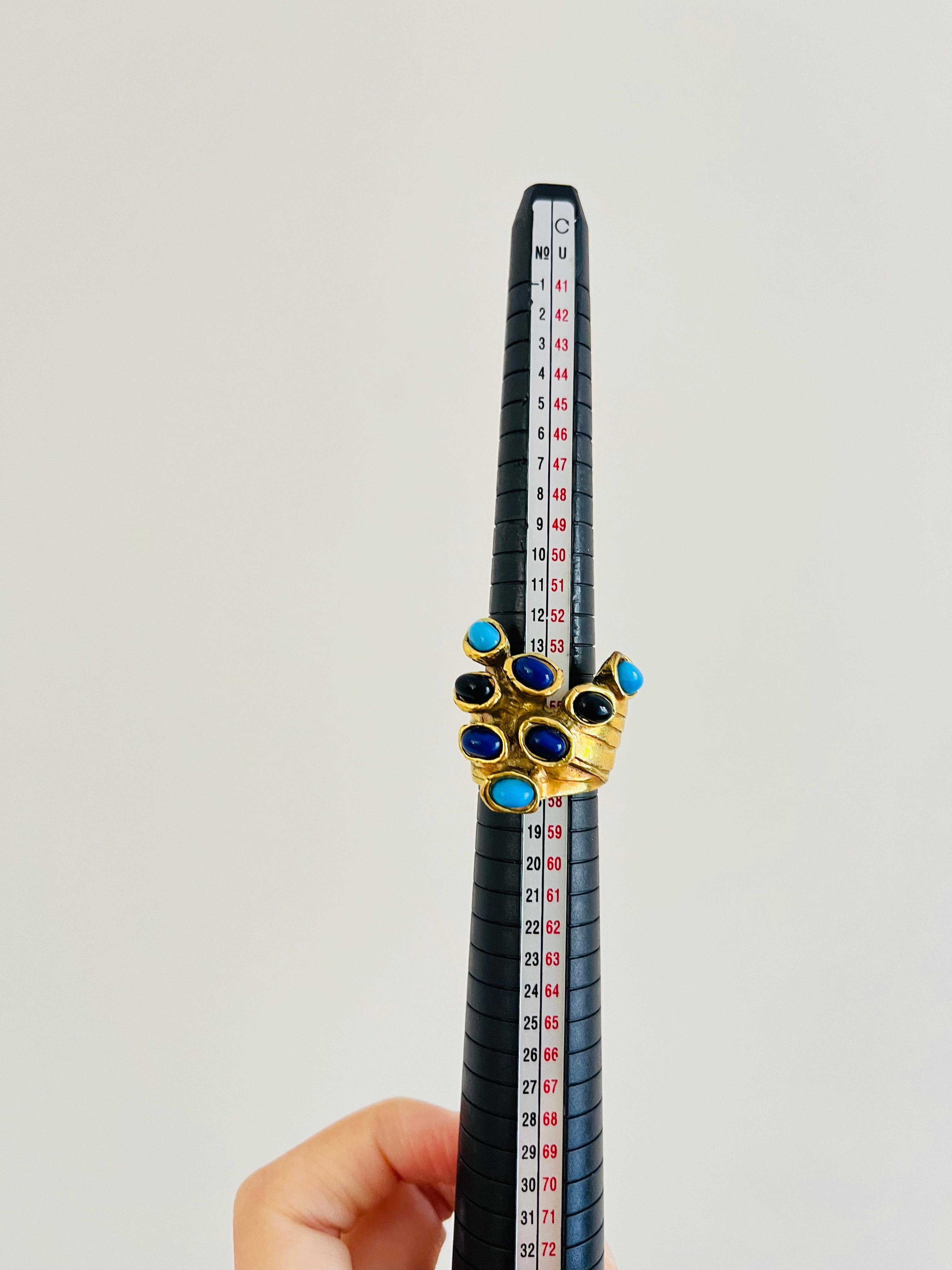 Yves Saint Laurent YSL Arty Blau Marineblauer und schwarzer Emaille Chunky Goldring mit Punkten, US 8 im Angebot 9