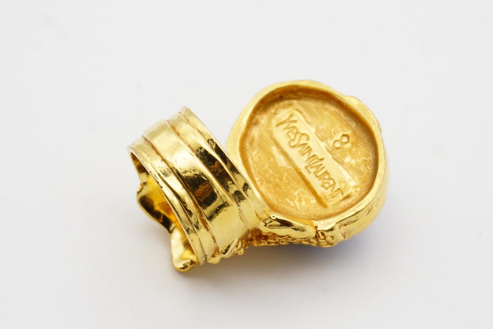 Yves Saint Laurent YSL Arty Blue Navy Cabochon Statement Chunky Ring, US 8, Gold 4