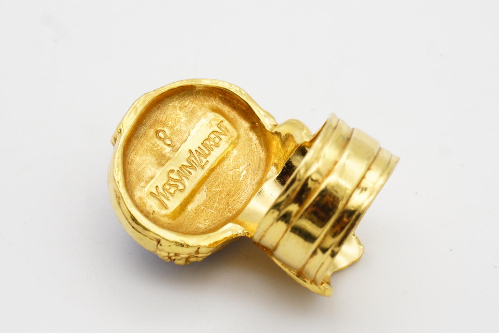 Yves Saint Laurent YSL Arty Blue Navy Cabochon Statement Chunky Ring, US 8, Gold 5