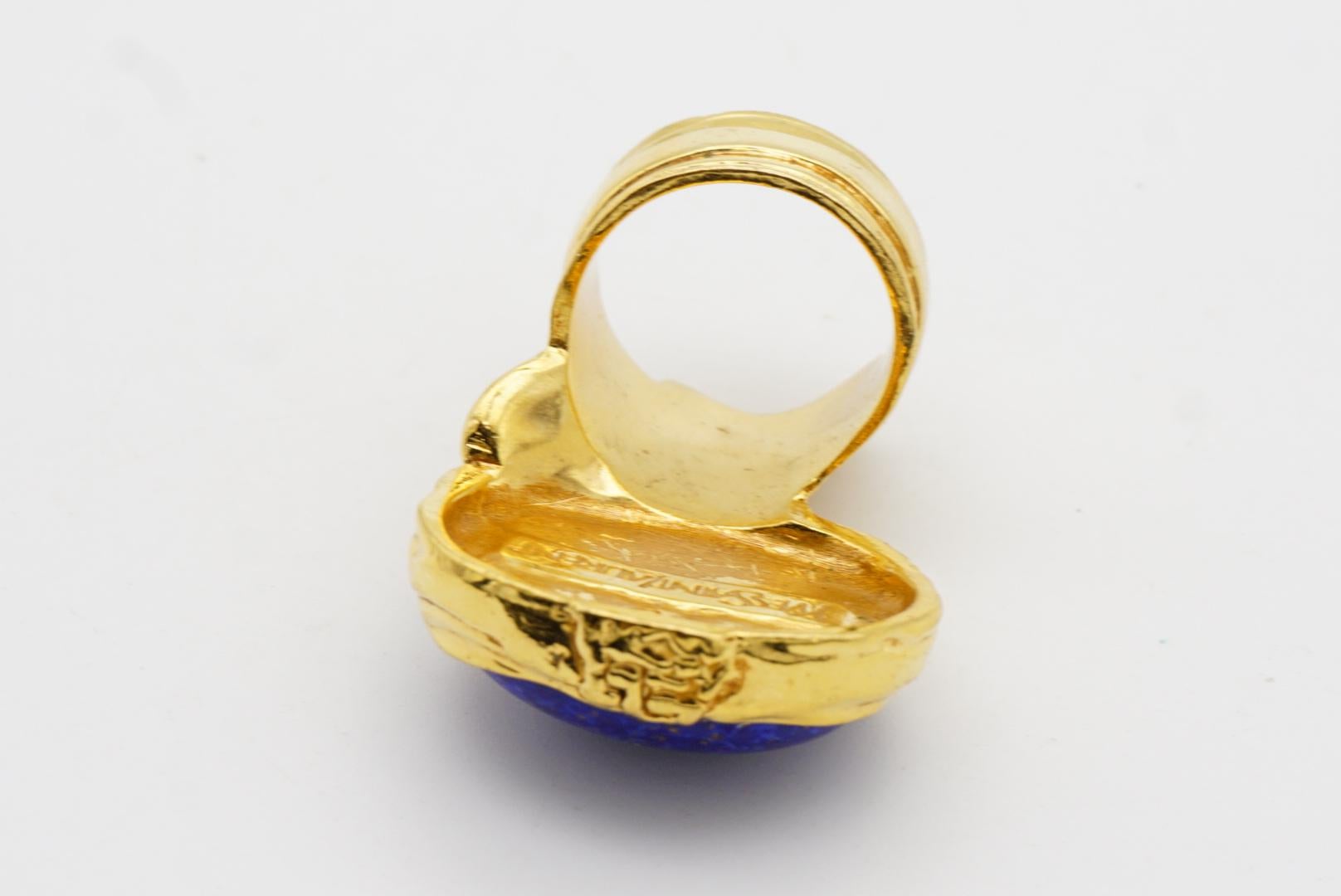 Yves Saint Laurent YSL Arty Blue Navy Cabochon Statement Chunky Ring, US 8, Gold 6