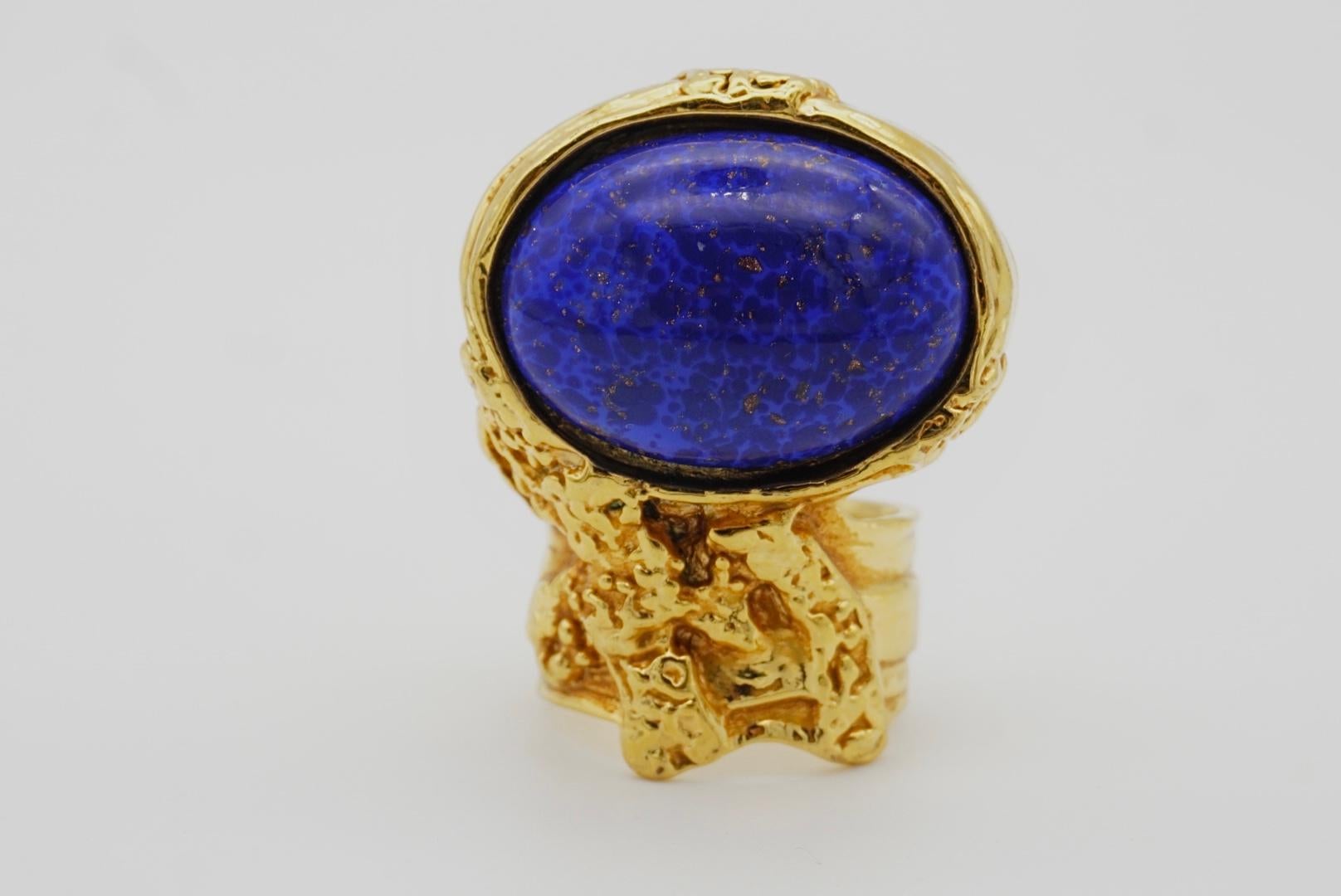 Yves Saint Laurent YSL Arty Blue Navy Cabochon Statement Chunky Ring, US 8, Gold 1