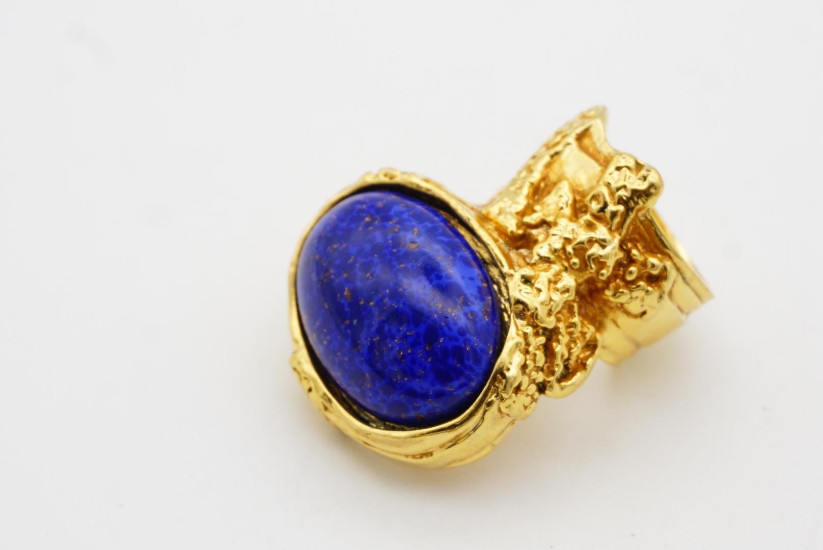 Yves Saint Laurent YSL Arty Blue Navy Cabochon Statement Chunky Ring, US 8, Gold 2