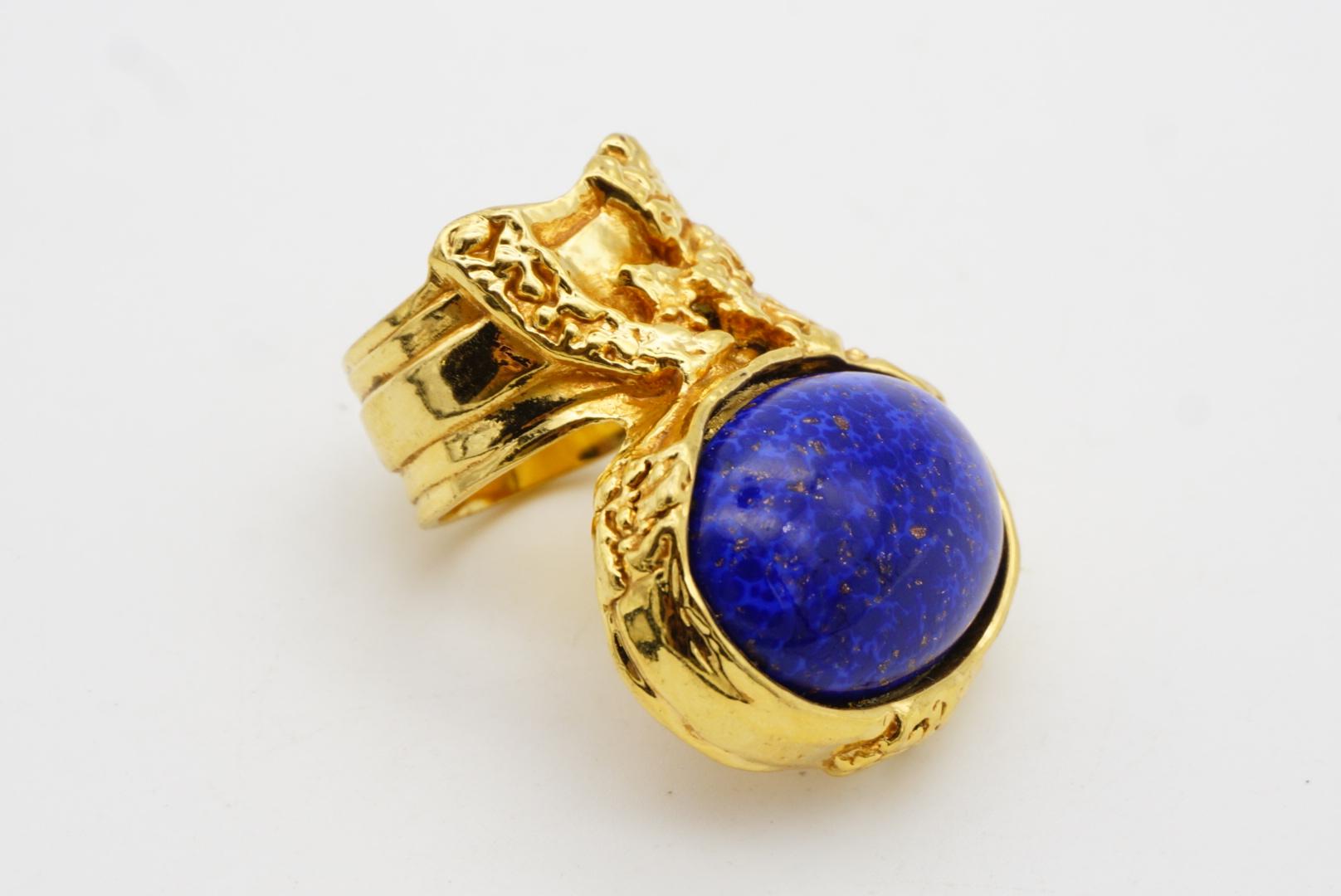 Yves Saint Laurent YSL Arty Blue Navy Cabochon Statement Chunky Ring, US 8, Gold 3
