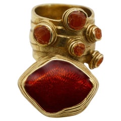 Yves Saint Laurent YSL Arty Burgundy Red Enamel Cabochon Dots Chunky Ring, US 7