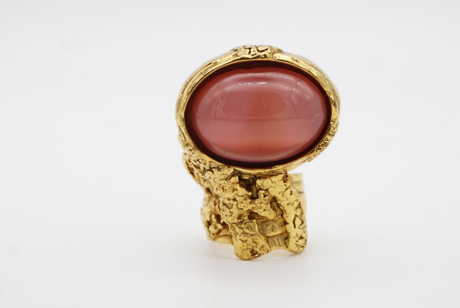 Yves Saint Laurent YSL Arty Cabochon Clear Pink Statement Chunky Gold Ring, US 5 In Good Condition For Sale In Wokingham, England