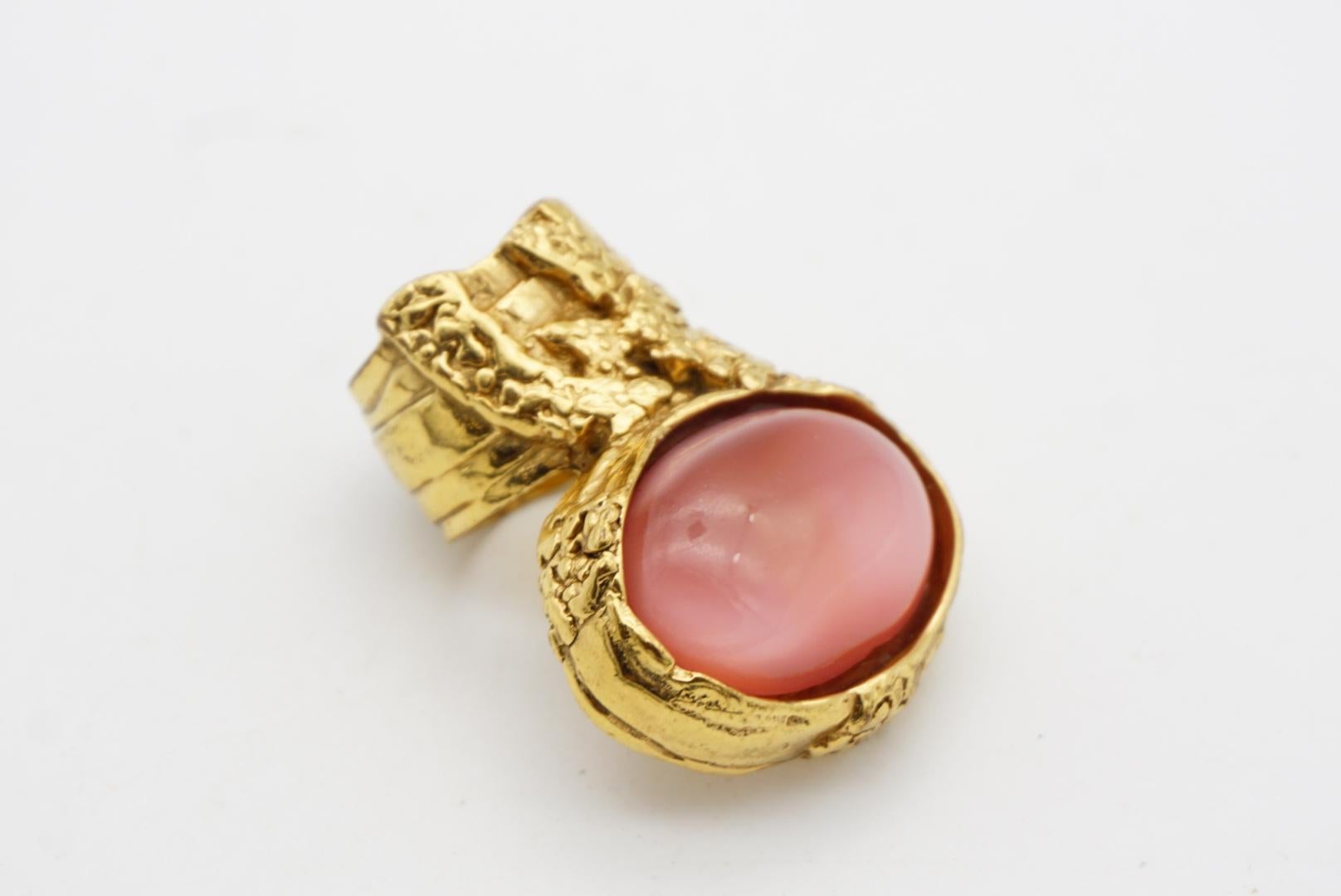 Yves Saint Laurent YSL Arty Cabochon Clear Pink Statement Chunky Gold Ring, US 5 For Sale 1