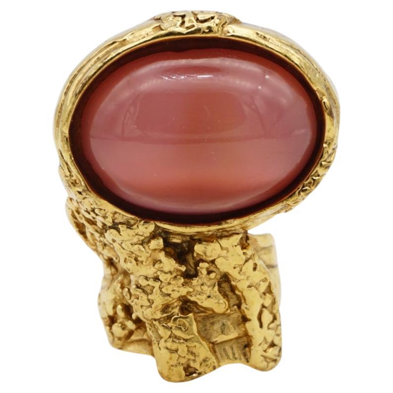 Yves Saint Laurent YSL Arty Cabochon Clear Pink Statement Chunky Gold Ring, US 5 For Sale