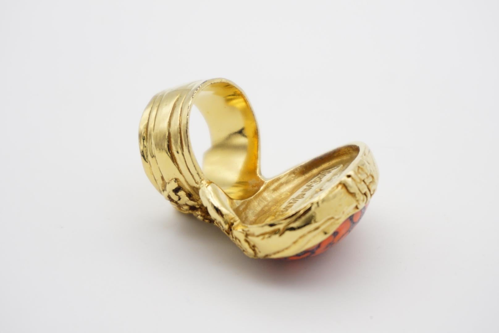 Yves Saint Laurent YSL Arty Cabochon Coral Orange Marble Bague en or épais, US 7 en vente 6