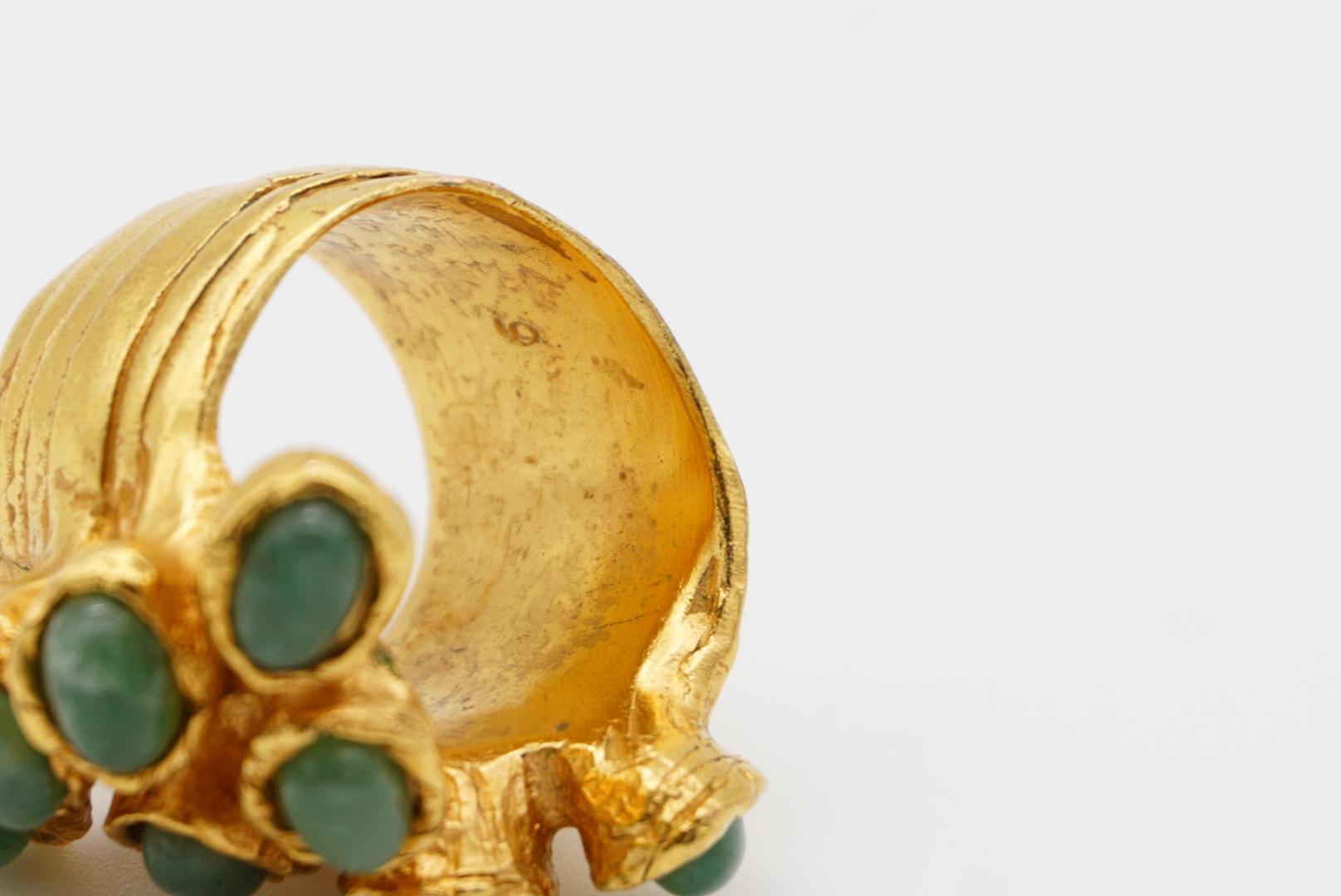 Yves Saint Laurent YSL Arty Cabochon Green Emerald Dots Chunky Gold Ring, Size 6 5