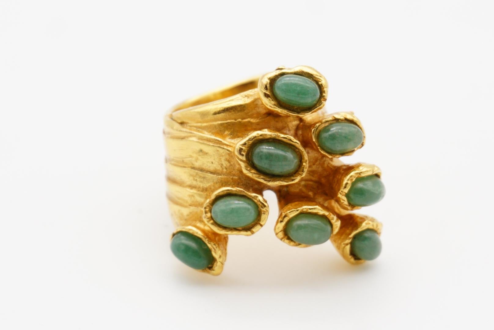Yves Saint Laurent YSL Arty Cabochon Green Emerald Dots Chunky Gold Ring, Size 6 3