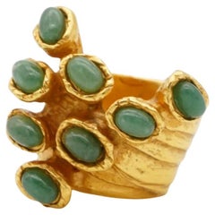 Yves Saint Laurent YSL Arty Cabochon Green Emerald Dots Chunky Gold Ring, Size 6