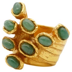 Yves Saint Laurent YSL Arty Cabochon Green Emerald Dots Chunky Gold Ring, Size 6
