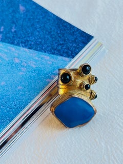 Yves Saint Laurent YSL Arty Cabochon Navy Black Dot Chunky Statement Ring