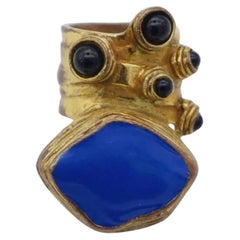 Yves Saint Laurent YSL Arty Cabochon Navy Black Dot Chunky Statement Ring, US 5