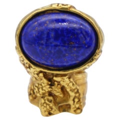 Yves Saint Laurent YSL Arty Cabochon Navy Blue Chunky Statement Ring, Size 7