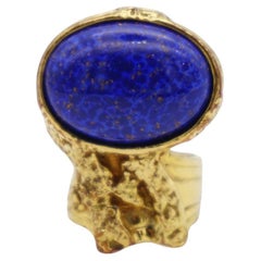 Yves Saint Laurent YSL Arty Cabochon Navy Blue Statement Chunky Gold Ring Size 6