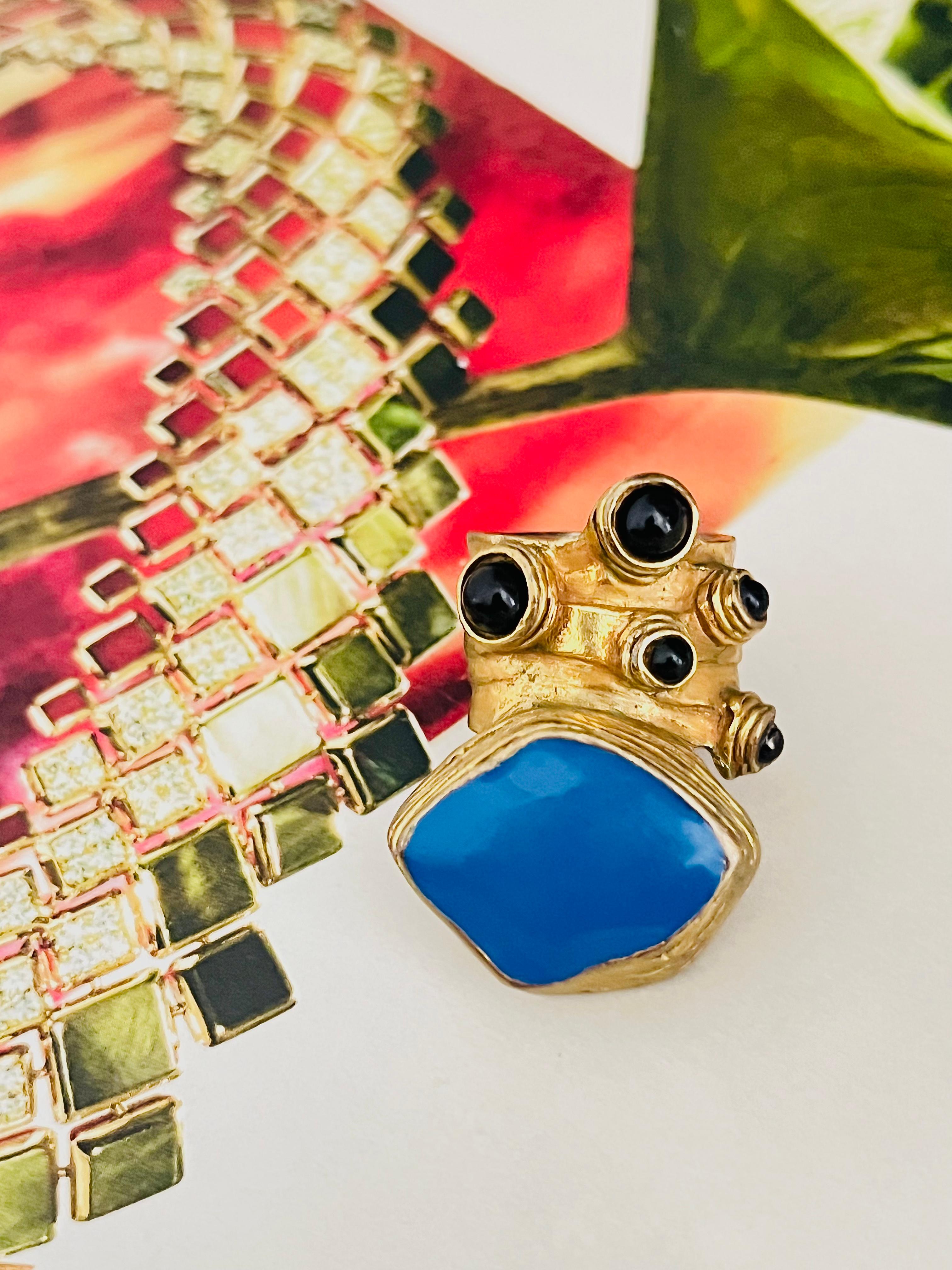 Yves Saint Laurent YSL Arty Cabochon Navy Enamel Black Dots Statement Ring, US 5 (Art déco) im Angebot