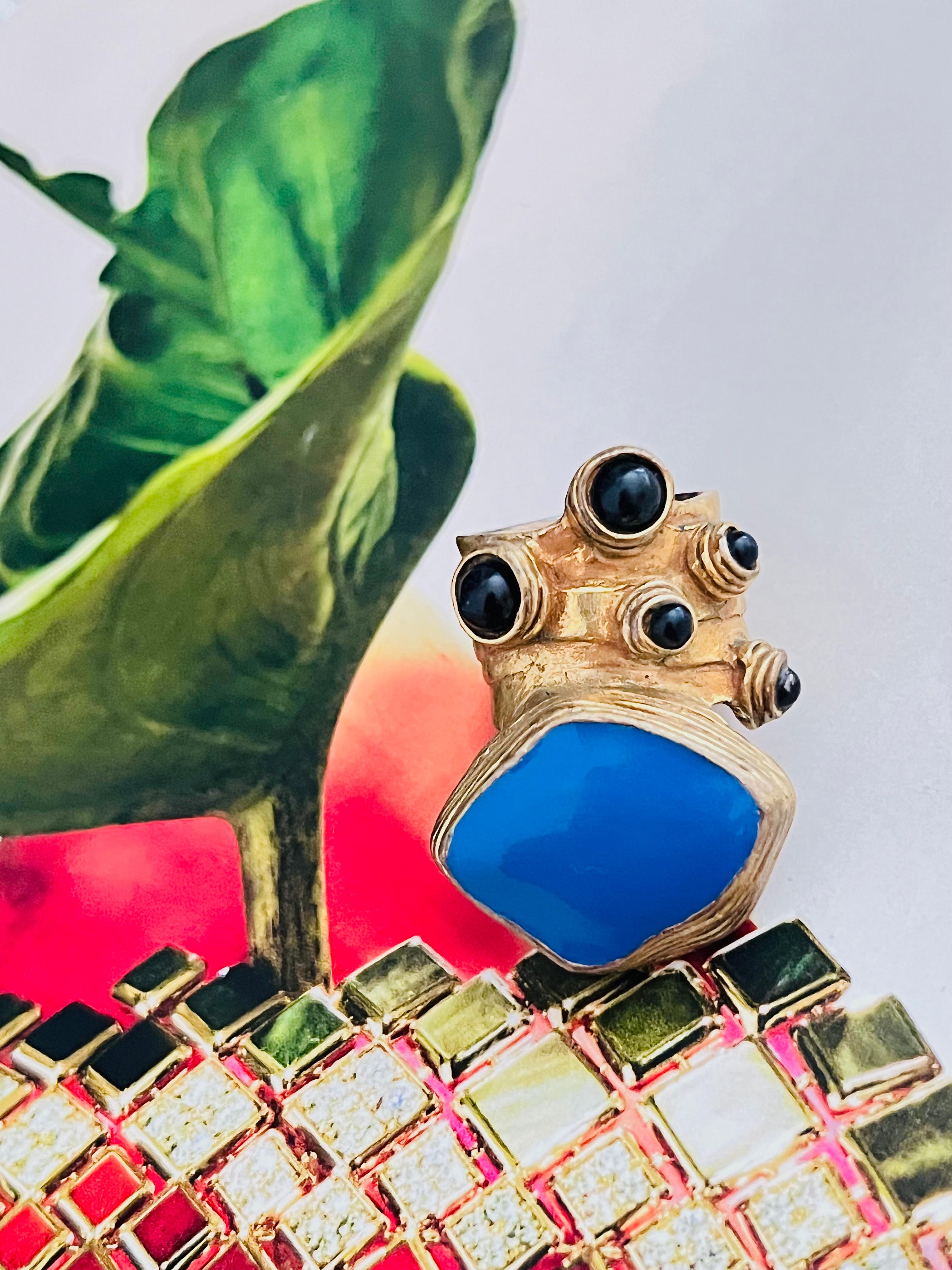 Yves Saint Laurent YSL Arty Cabochon Navy Enamel Black Dots Statement Ring, US 5 im Zustand „Gut“ im Angebot in Wokingham, England