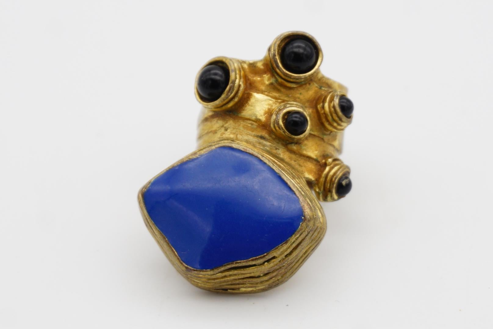 Yves Saint Laurent YSL Arty Cabochon Marineblauer Emaille-Statement-Ring mit schwarzen Punkten in Schwarz, US 5 im Angebot 4