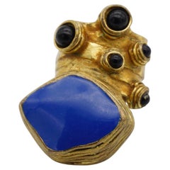 Yves Saint Laurent YSL Arty Cabochon Navy Enamel Black Dots Statement Ring, US 5
