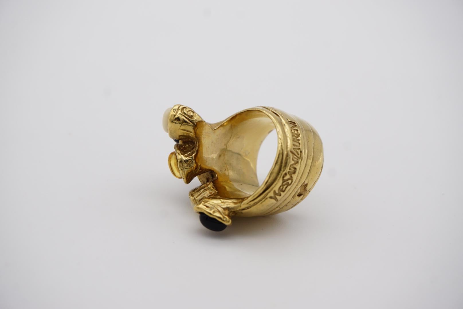 Yves Saint Laurent YSL Arty Cabochon Yellow Black White Chunky Gold Ring, Size 6 For Sale 6