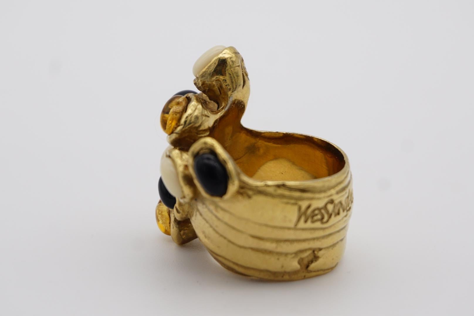 Yves Saint Laurent YSL Arty Cabochon Yellow Black White Chunky Gold Ring, Size 6 For Sale 8