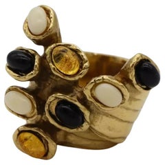 Yves Saint Laurent YSL Bague Arty en or jaune, noir et blanc avec cabochon, taille 6