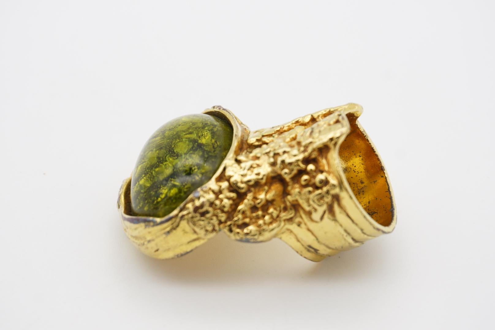 Yves Saint Laurent YSL Arty Clear Green Yellow Cabochon Statement Ring, Size 7 3