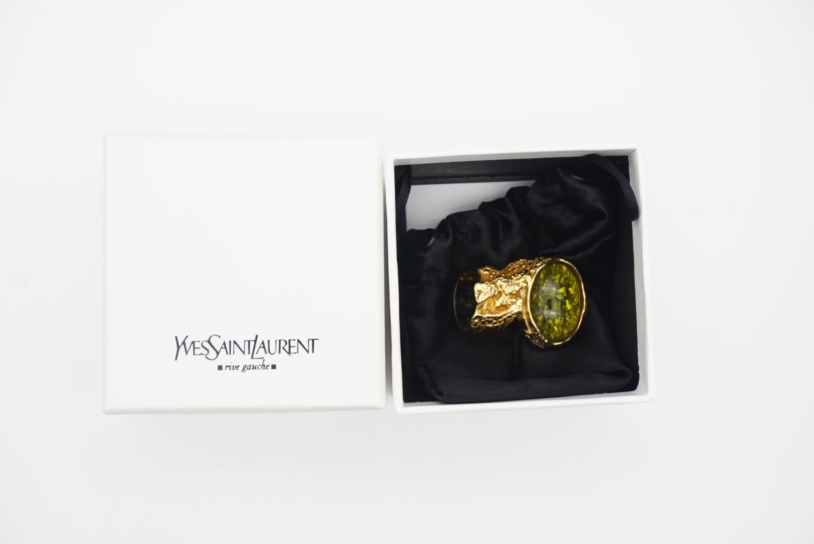 Yves Saint Laurent YSL Arty Clear Green Yellow Cabochon Statement Ring, Size 7 1