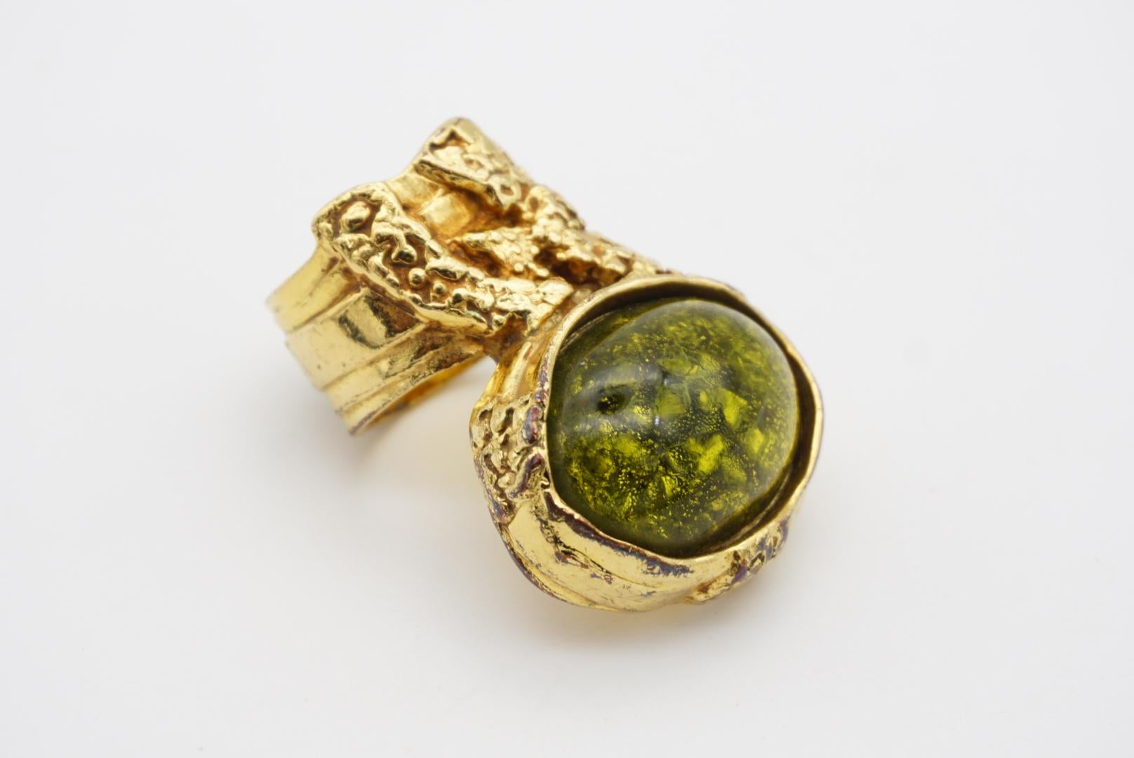 Yves Saint Laurent YSL Arty Clear Green Yellow Cabochon Statement Ring, Size 7 2