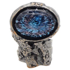 Yves Saint Laurent YSL Arty Clear Icy Blue Black Cabochon Statement Ring Size 6
