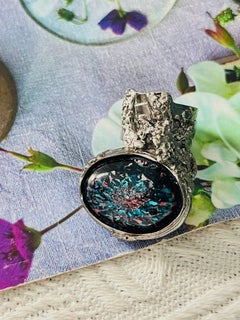 Yves Saint Laurent YSL Arty Clear Icy Blue Black Cabochon Statement Ring, US 6