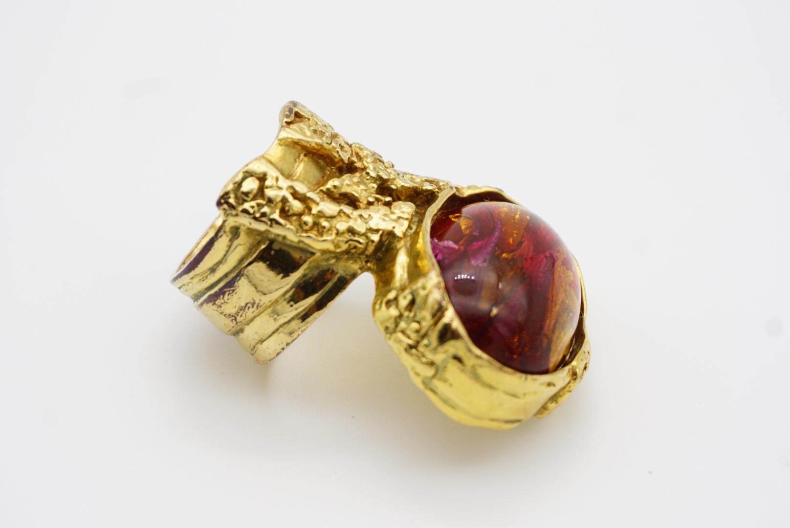 Yves Saint Laurent YSL Arty Clear Icy Ruby Foil Cabochon Statement Ring, Size 6 For Sale 3